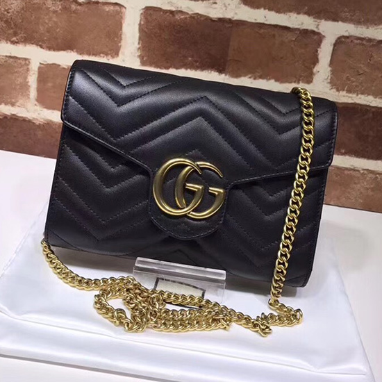 Portafoglio Con Catena In Pelle Gucci GG Marmont Nero 474575