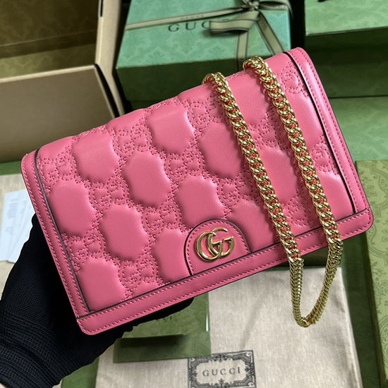 Portafoglio Con Catena In Pelle Gucci Rosa 723787