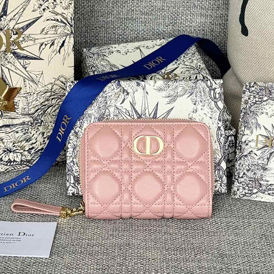 Portafoglio Lady Dior In Pelle Di Agnello Scarlatto Rosa S5032