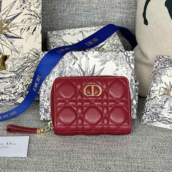 Portafoglio Lady Dior In Pelle Di Agnello Scarlatto Rosso S5032