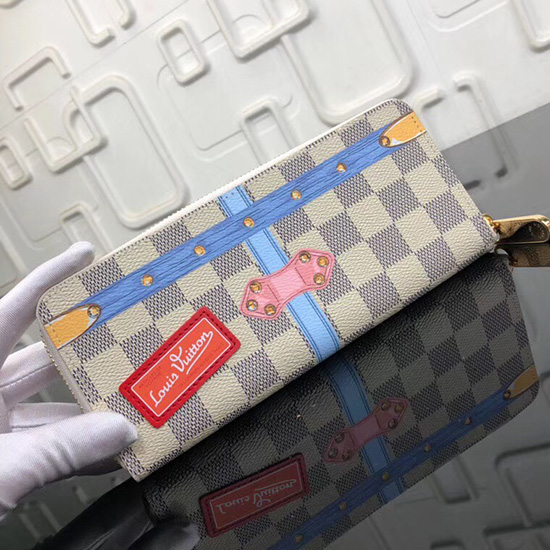 Portafoglio Louis Vuitton Damier Azur Tela Clemence N60109