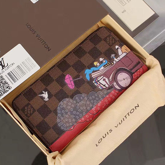 Portafoglio Louis Vuitton Damier Ebene In Tela Zippy N61360