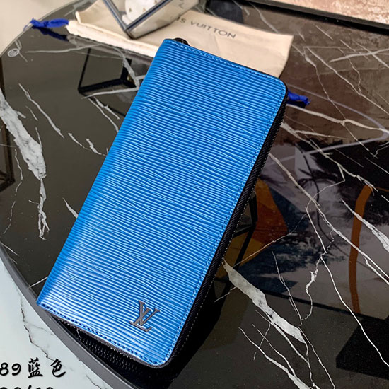 Portafoglio Louis Vuitton Epi In Pelle Con Zip Verticale Blu M80789