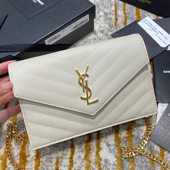 Portafoglio Saint Laurent Con Catena A Busta Bianco Con Oro 393953