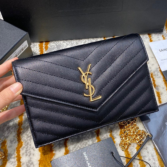 Portafoglio Saint Laurent Con Catena A Busta Nero Con Oro 393953