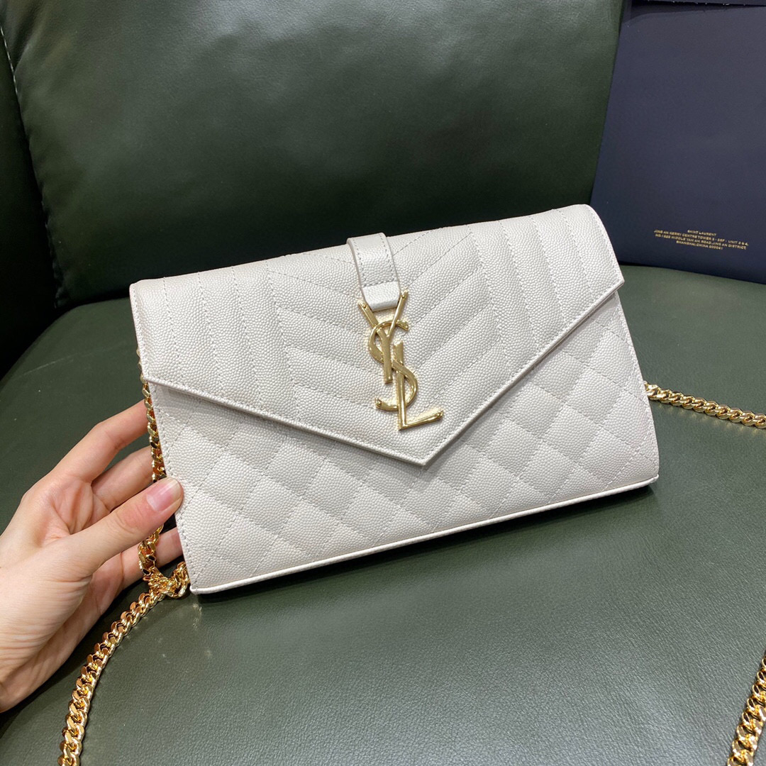 Portafoglio Saint Laurent Con Catena Monogramma Bianco 620280