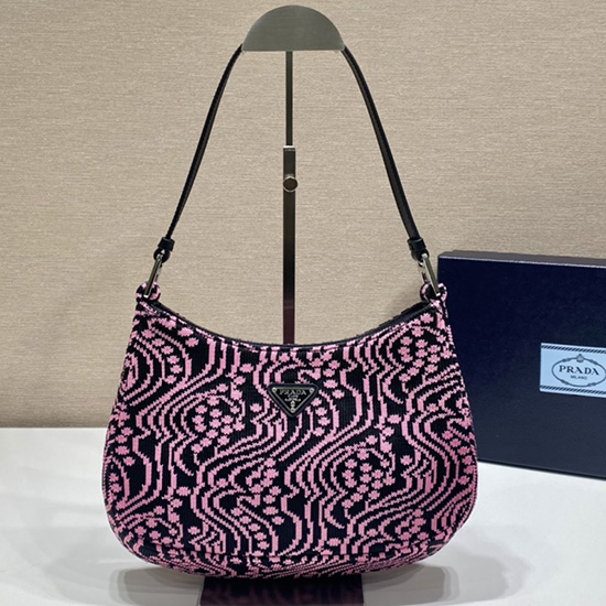 Prada Borsa Cleo In Maglia Jacquard E Pelle Rosa 1bc499