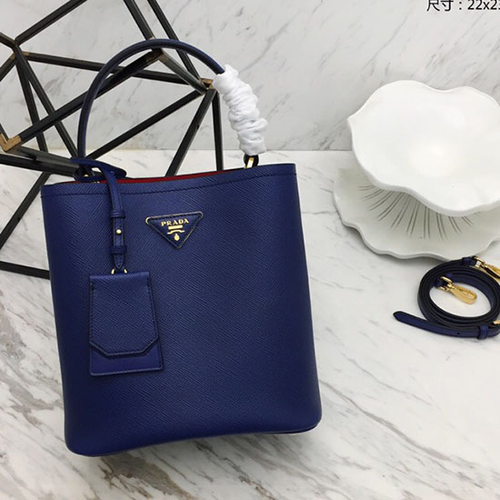 Prada Borsa Media Doppia In Pelle Saffiano Blu 1ba212