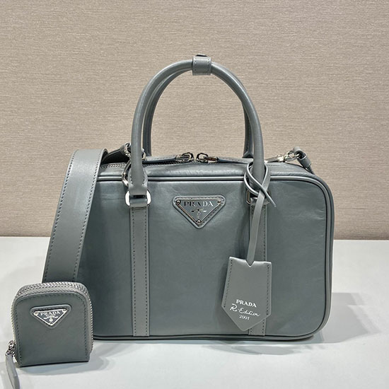 Prada Borsa Media In Nappa Anticata Con Manico Superiore Grigia 1bb092