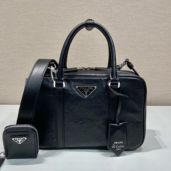 Prada Borsa Media In Nappa Anticata Con Manico Superiore Nera 1bb092