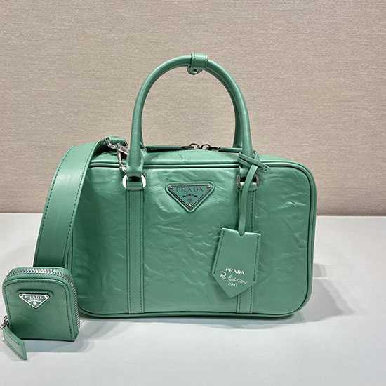 Prada Borsa Media In Nappa Anticata Con Manico Superiore Verde 1bb092