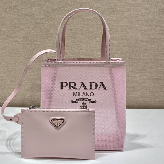 Prada Borsa Tote Piccola In Rete Con Paillettes Rosa 1bg417