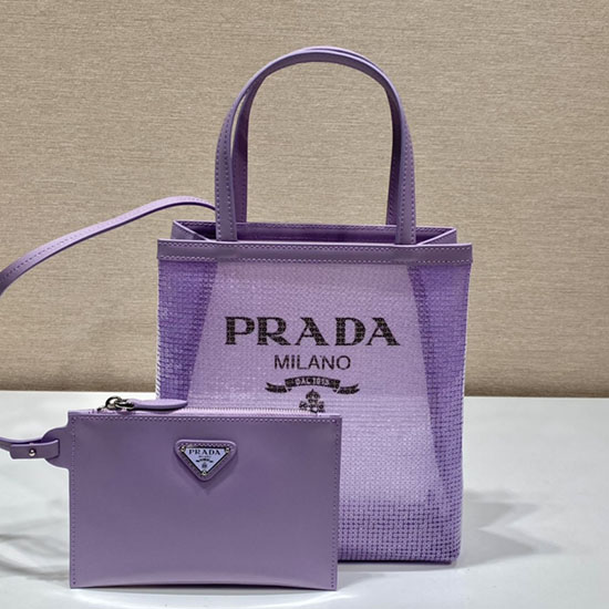 Prada Borsa Tote Piccola In Rete Con Paillettes Viola 1bg417