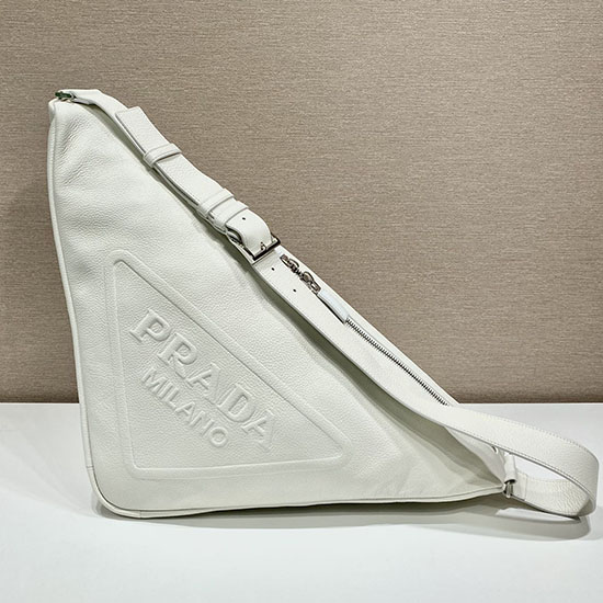 Prada Borsa Triangolare Grande In Pelle Bianca 2vy007