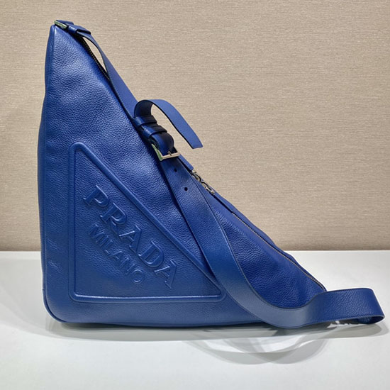 Prada Borsa Triangolare Grande In Pelle Blu 2vy007