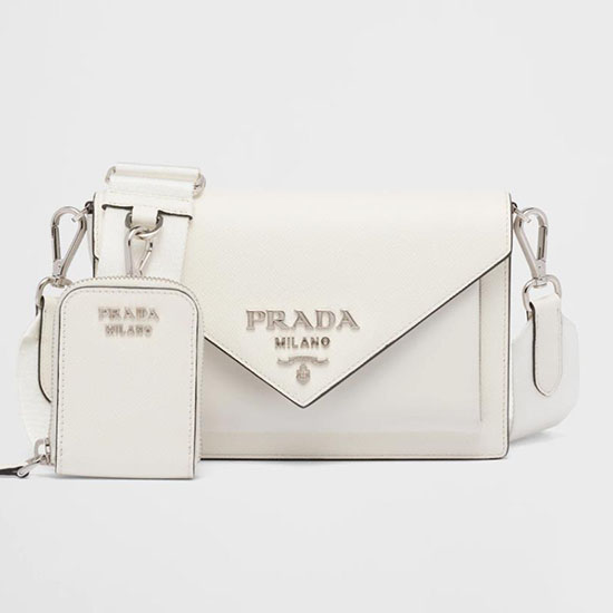 Prada Mini Borsa A Busta In Pelle Saffiano Bianca 1bp020