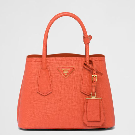 Prada Mini Borsa Doppia In Pelle Saffiano Arancione 1bg443