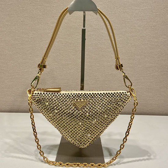 Prada Miniborsa A Triangolo In Raso Con Cristalli Oro 1bc190