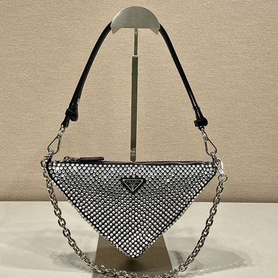 Prada Miniborsa Triangolare In Raso Con Cristalli Nera 1bc190