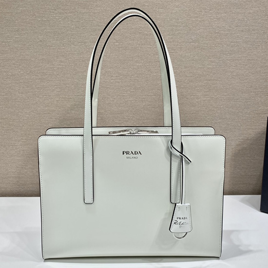 Prada Riedizione 1995 Borsa Media In Pelle Spazzolata Bianca 1ba350