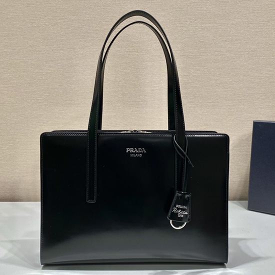 Prada Riedizione 1995 Borsa Media In Pelle Spazzolata Nera 1ba350