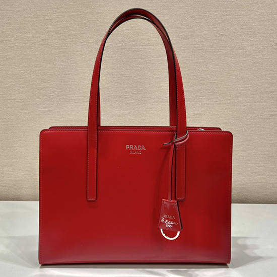 Prada Riedizione 1995 Borsa Media In Pelle Spazzolata Rossa 1ba350