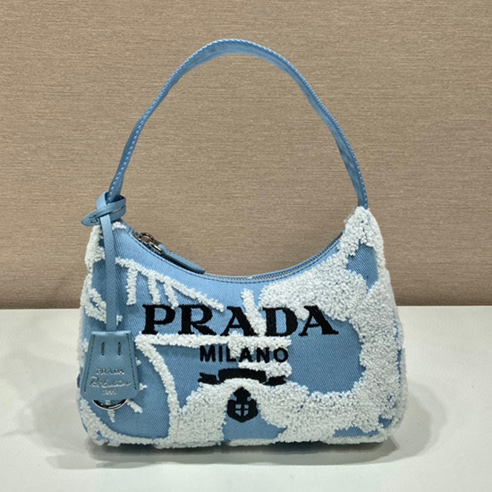 Prada Riedizione 2000 Mini Borsa Drill Ricamata Blu 1ne515