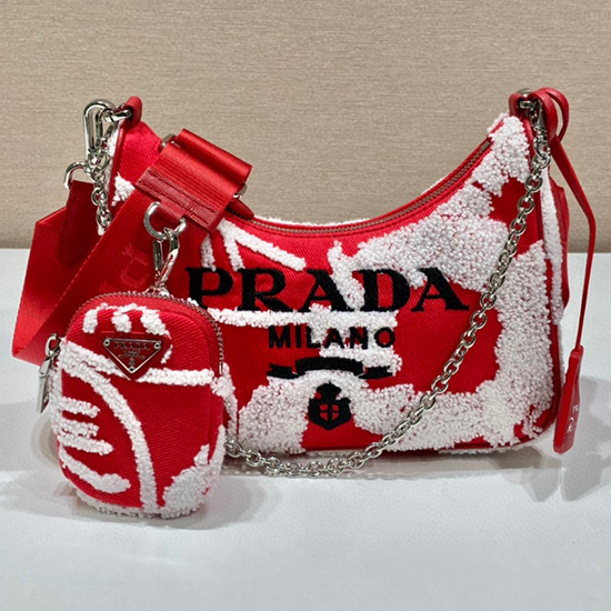 Prada Riedizione 2005 Mini Borsa Drill Ricamata Rossa 1bh204