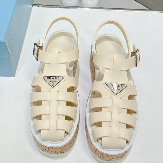 Prada Sandali Con Zeppa E Plateau Color Crema Sdp051403