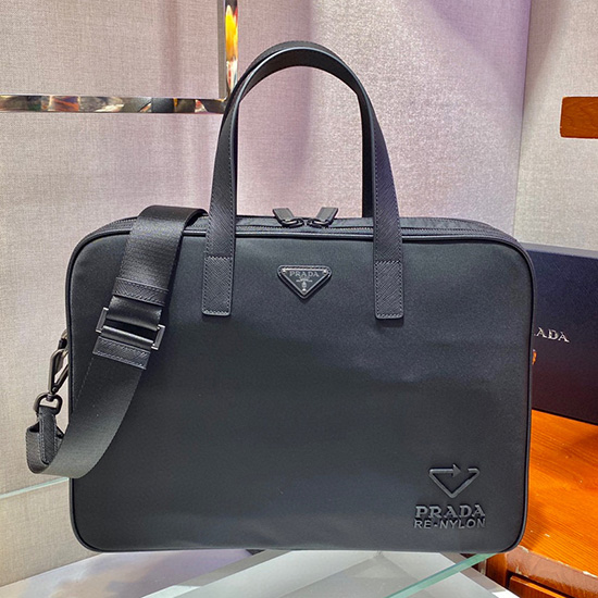 Prada Valigetta In Re-nylon E Pelle Nera 2ve005