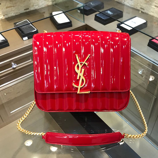 Saint Laurent Vicky Grande In Vernice Rossa Matelasse 532595