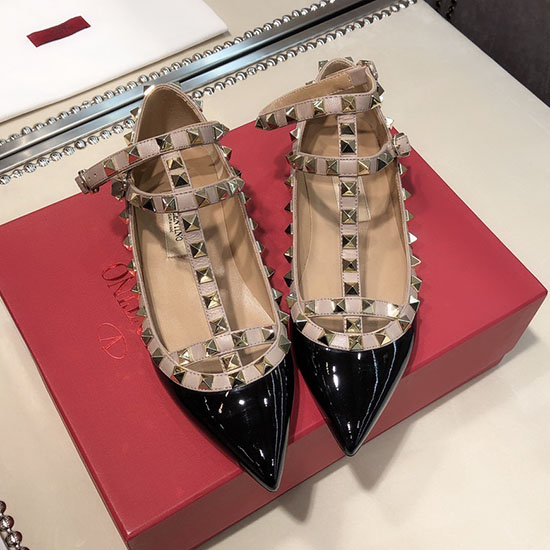 Valentino Ballerine Rockstud In Vernice Con Gabbia Nere Vs03083