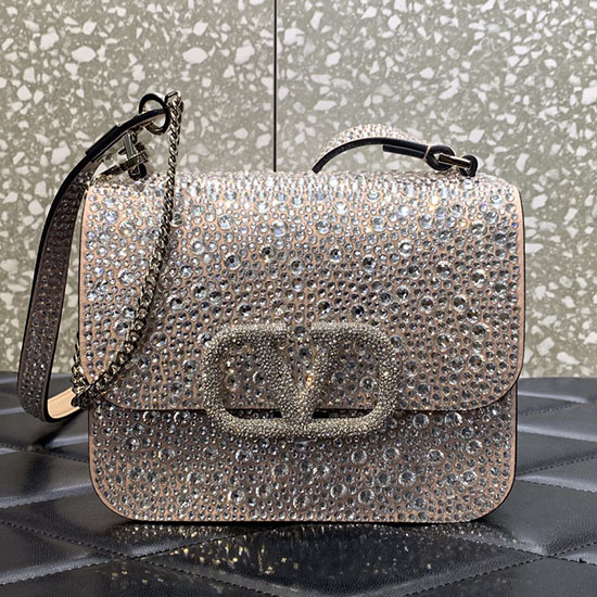 Valentino Borsa A Tracolla Vsling Piccola Con Strass Bianca V0088