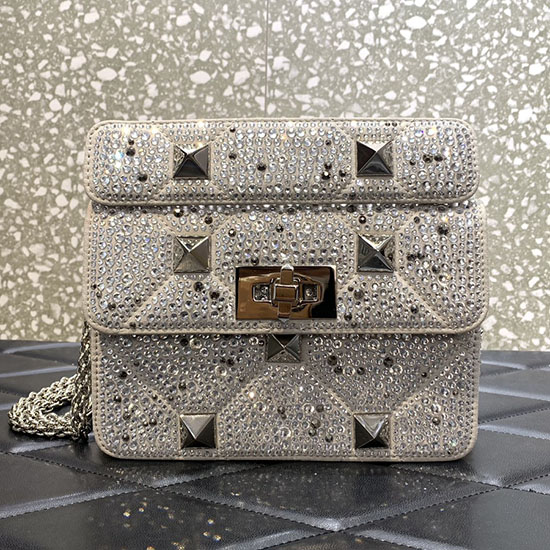 Valentino Borsa Con Borchie Romane Con Piccoli Strass Grigia V2299