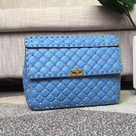 Valentino Borsa Con Catena Rockstud Spike Garavani In Pelle Di Agnello Blu V0121