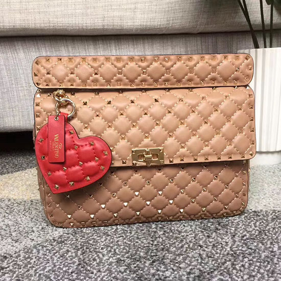 Valentino Borsa Con Catena Rockstud Spike Garavani In Pelle Di Agnello Nuda V0121