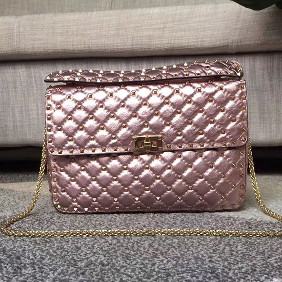 Valentino Borsa Con Catena Rockstud Spike Garavani In Pelle Di Agnello Rosa V0121