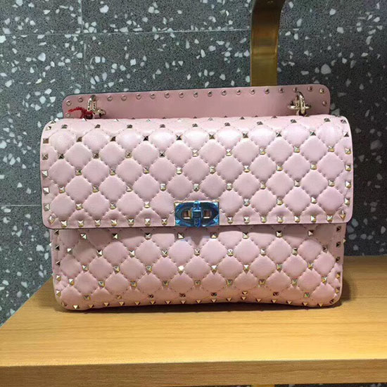 Valentino Borsa Con Catena Rockstud Spike Garavani In Pelle Di Agnello Rosa V0121