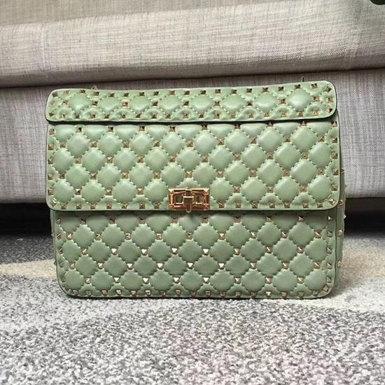 Valentino Borsa Con Catena Rockstud Spike Garavani In Pelle Di Agnello Verde Chiaro V0121