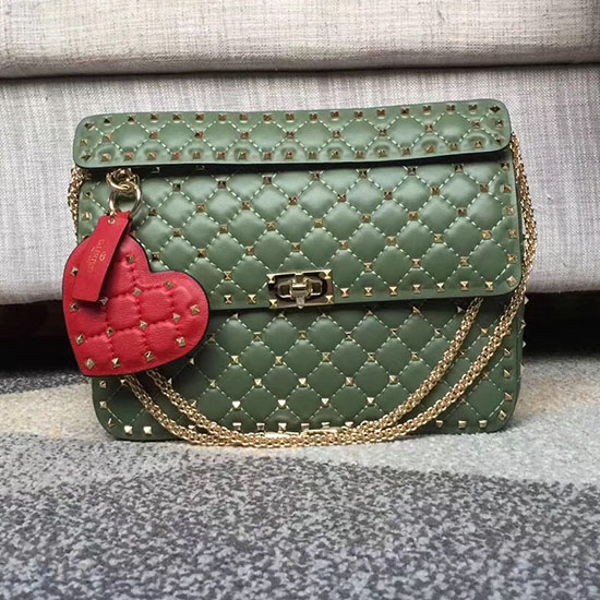 Valentino Borsa Con Catena Rockstud Spike Garavani In Pelle Di Agnello Verde V0121