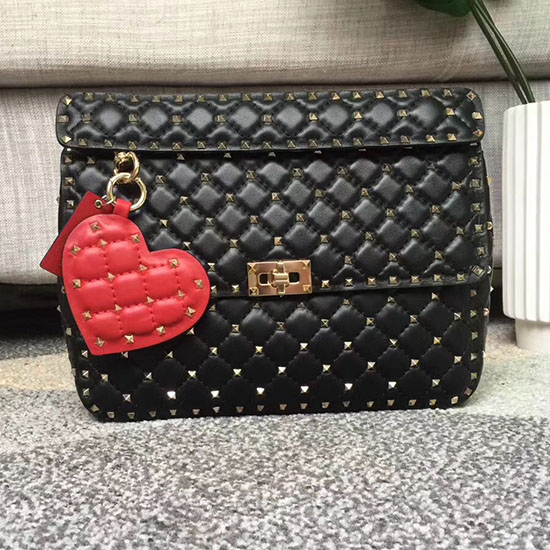 Valentino Borsa Garavani Rockstud Spike In Pelle Di Agnello Nera V0121