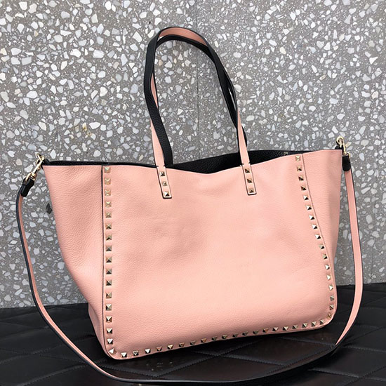 Valentino Borsa Tote Rockstud Reversibile In Pelle Nera E Rosa V0077