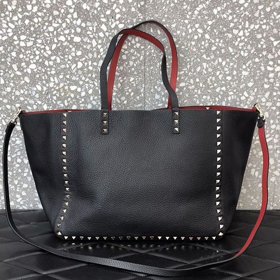 Valentino Borsa Tote Rockstud Reversibile In Pelle Nera E Rossa V0077