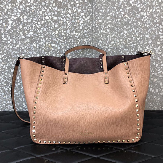 Valentino Borsa Tote Rockstud Reversibile In Pelle Rosa E Bordeaux V0077