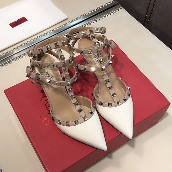 Valentino Décolleté Rockstud In Vernice Con Cinturino Alla Caviglia Bianco Vs03081