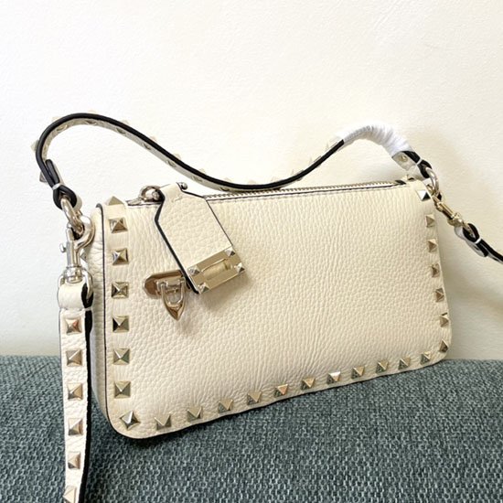 Valentino Garavani Borsa A Tracolla Rockstud In Pelle Bianca V5500