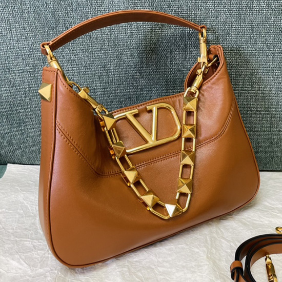 Valentino Garavani Borsa Hobo In Nappa Con Borchie Marrone V0570