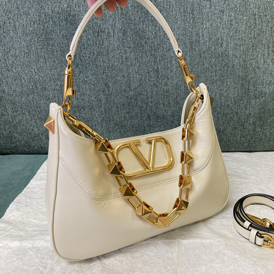 Valentino Garavani Borsa Hobo In Nappa Con Borchie Marrone V0570