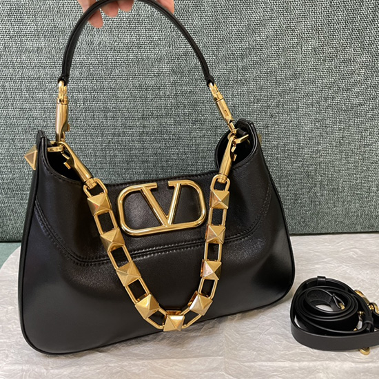 Valentino Garavani Borsa Hobo In Nappa Con Borchie Nera V0570