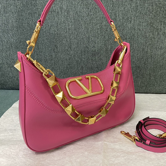 Valentino Garavani Borsa Hobo In Nappa Con Borchie Rosa V0570